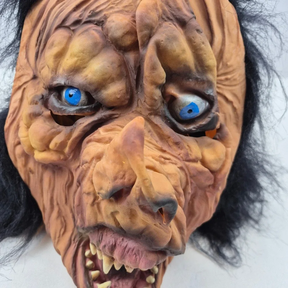 Vtg Halloween Mask Pig Ghoul‎ Monster Latex Hair Blue Eyes Sri Lanka 80s 90s